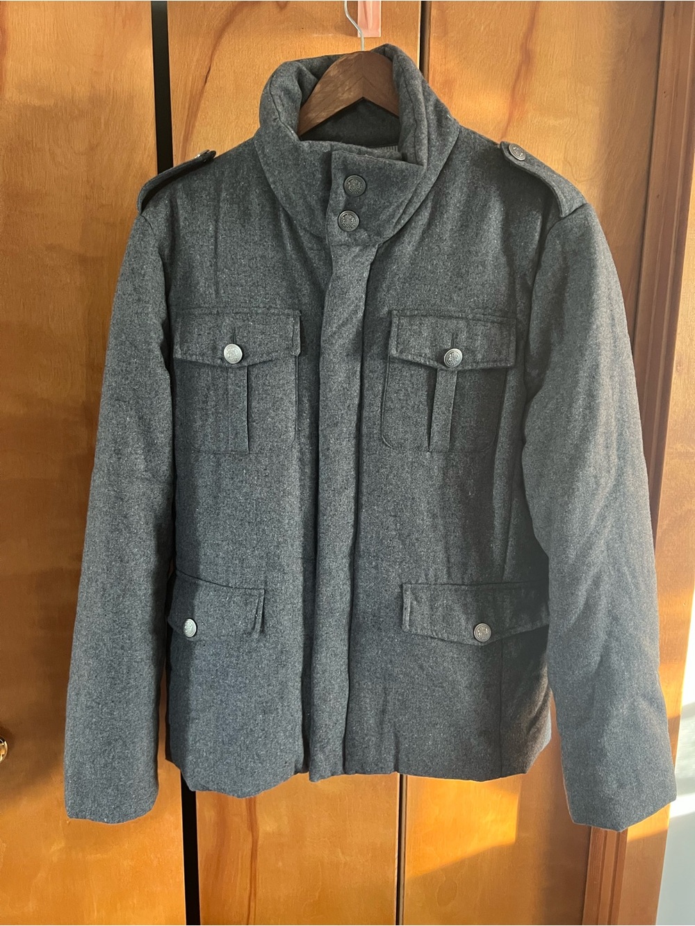 Men's Gray Wool-Blend Military Field Jacket